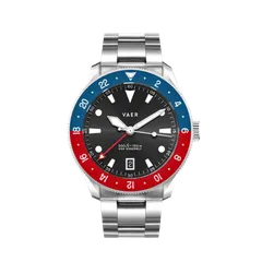 Vaer G2 Meridian Navy/Red GMT 39mm on steel bracelet