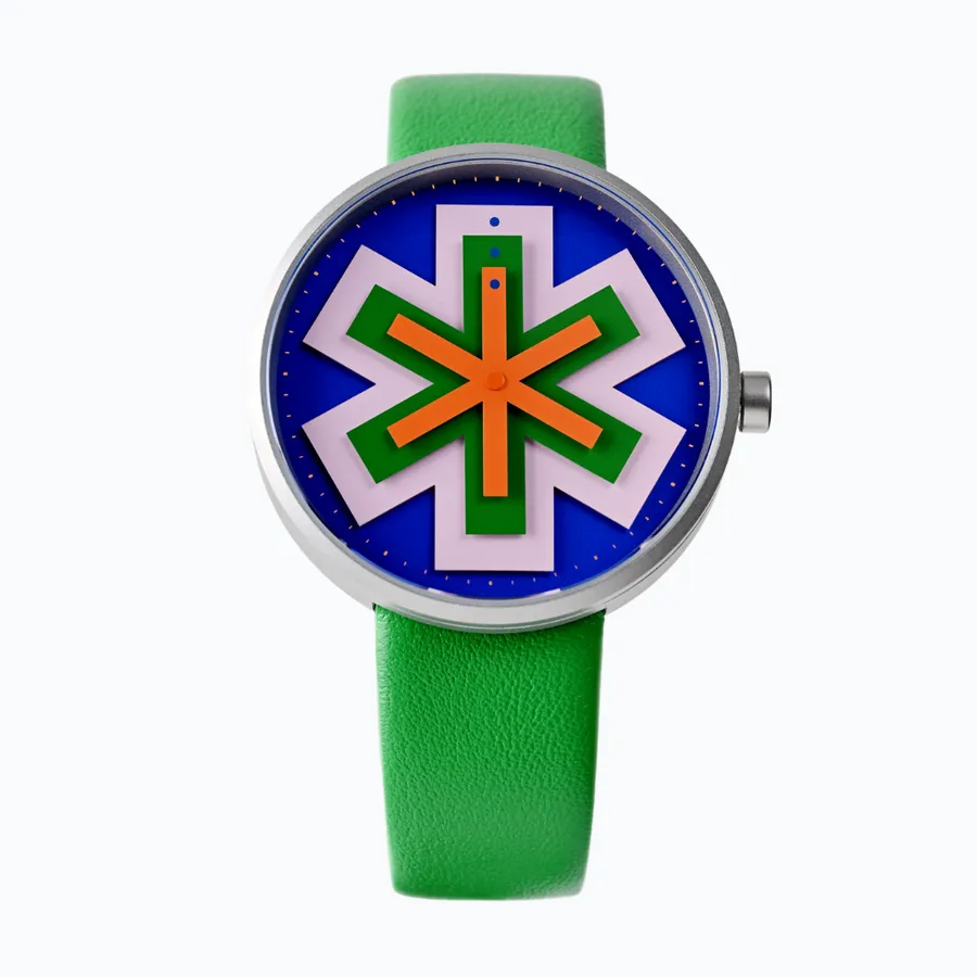 Anicorn TTT Raw Color Stellar with layered rotating coloured forms on a green strap