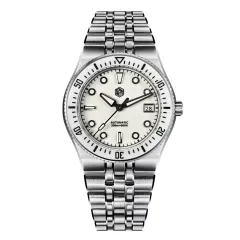 San Martin SN0148-GB2 40mm with white luminous dial and white ceramic bezel on five-link bracelet