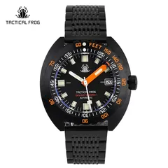 Tactical Frog Sub 300T V2 with black dial and black PVD case on black mesh bracelet