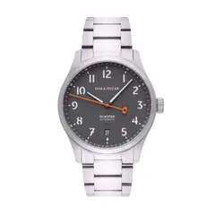 Oak & Oscar Olmsted 38, grey sandwich dial with date at 6, on steel bracelet