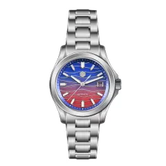 San Martin SN0150-G2 39mm with spliced blue and red mother-of-pearl dial on H-link bracelet