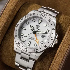 Watchdives WD1993 GMT with enamel white dial and orange GMT hand