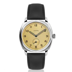 Fears Brunswick 38 Champagne with frosted champagne dial on a leather strap