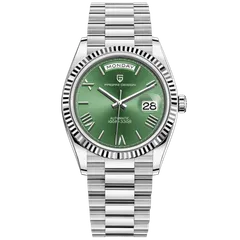 Pagani Design PD-1752 with green dial on steel president-style bracelet