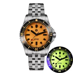 San Martin SN0012-GB with orange dial, with a lume shot inset