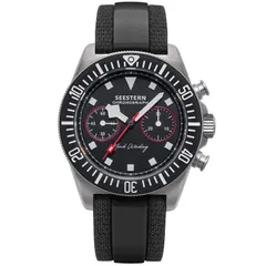 Seestern Chronograph S443.K with black dial and bezel on black rubber strap