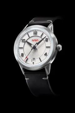 Zelos Comet 39mm (2022) NASA Edition, white guilloché dial with the NASA worm logo
