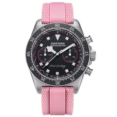 Seestern Chronograph S443.P with black dial, pink accents and pink rubber strap