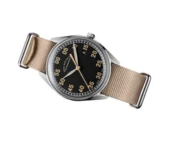ELKA X01-0901, black dial, on beige NATO strap