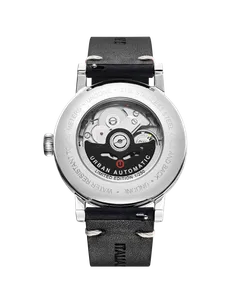 Undone Enamel see-through caseback showing the NH35 movement with an "Urban Automatic" rotor