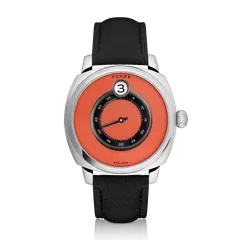 Fears Brunswick 40.5 Jump Hour Coral Lacquer on a black leather strap