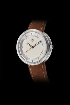 Zelos Chroma 2 Cream, steel case, cream dial with red seconds hand, on brown leather strap