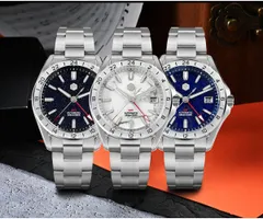 San Martin SN0129-G-B GMT watches with black aventurine, white marble and blue aventurine dials