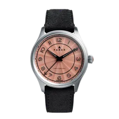 Farer Aurora, copper flinqué dial, on black suede leather strap