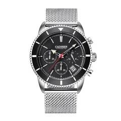 Cadisen C9067M with black dial and black bezel on a steel mesh bracelet