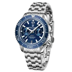 Pagani Design PD-1711 chronograph with blue dial and blue bezel on steel bracelet
