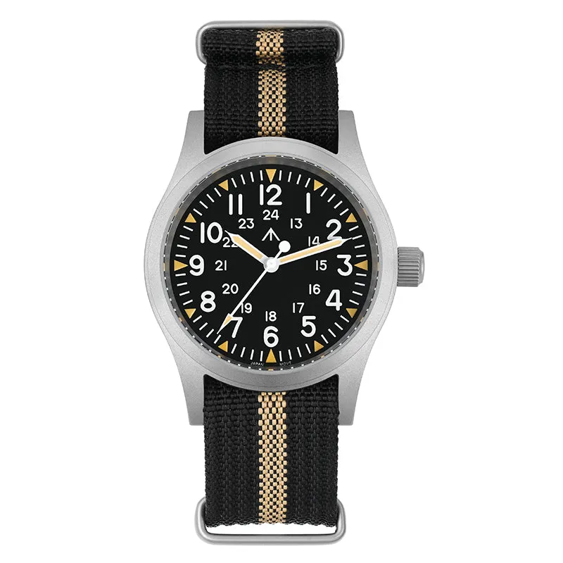 Militado ML05B, Black Arrow Logo dial, on nylon strap