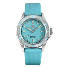 San Martin SN044-G with cyan blue dial and light blue bezel on cyan rubber strap