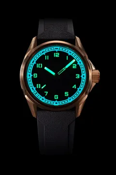 Zelos Swordfish Field 38mm Bronze MOP lume shot