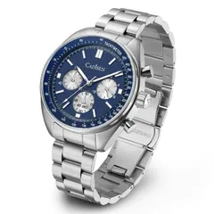 Cadisen C7063 chronograph with blue dial, silver subdials and blue tachymeter bezel on a steel bracelet