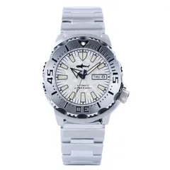 Heimdallr Sharkey Ocean Monster V2 with snow white dial and black-edged hands on steel bracelet
