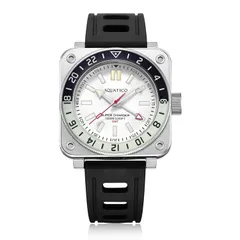 Aquatico Steel Man GMT No Date with white dial and black and white bezel