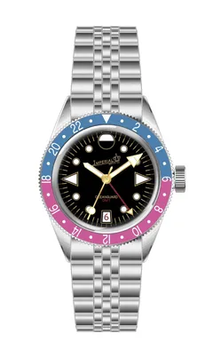 Imperial Oceanguard GMT, black dial, blue and pink bezel (render)