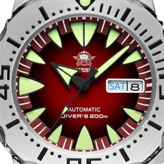 Addiesdive AD2103 with red gradient dial, close-up