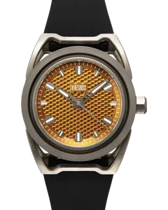 Kieser Design tragwerk2.0 Amber with golden honeycomb titanium dial on black rubber strap