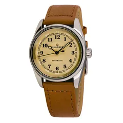 Islander Penn railroad watch with vintage gold dial and brown leather strap