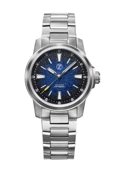 Zelos Aurora Field 38mm Ti, blue granite-textured fumé dial
