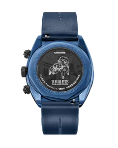 Undone Tachikoma Blue solid caseback engraved with a Tachikoma schematic