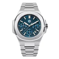 San Martin SN075-G-B2 with dark blue waffle-pattern dial on steel bracelet
