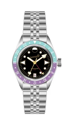 Imperial Oceanguard GMT, black dial, fuchsia and cyan bezel (render)