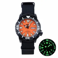 Heimdallr Sharkey Ocean Monster in black PVD with orange dial on nylon band
