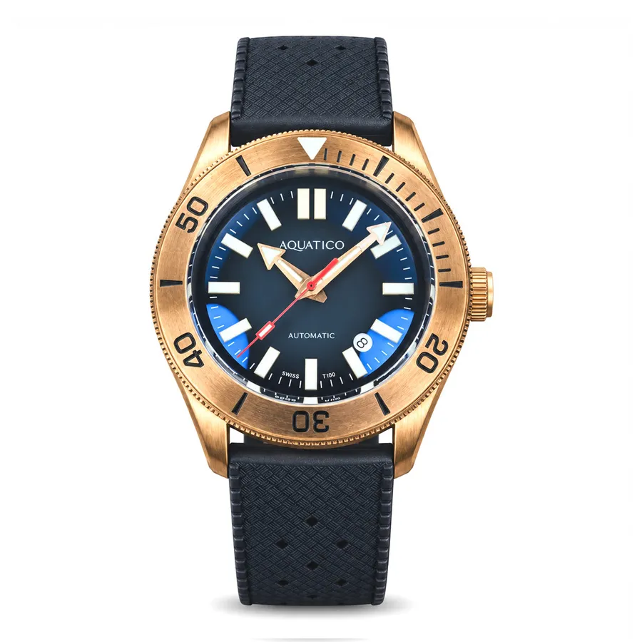 Aquatico Bronze Star Tritium with black dial, bronze 60-minute bezel and date, on black rubber strap