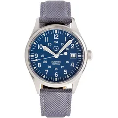 Islander Mitchel field watch with blue dial on grey nylon strap