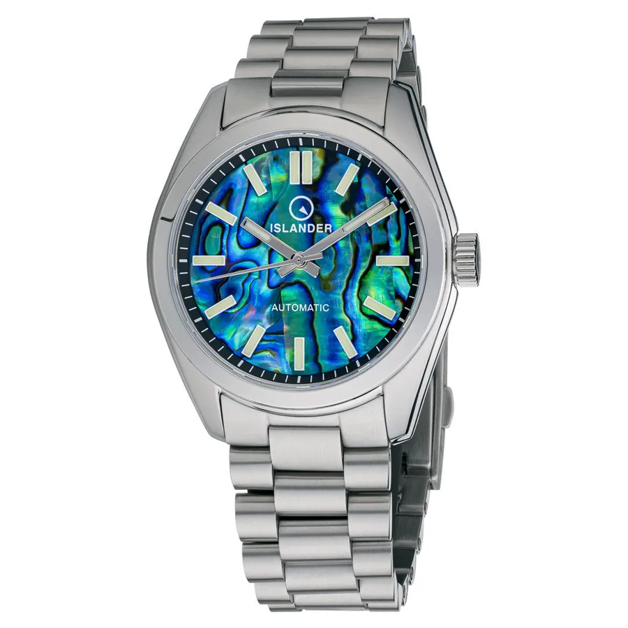 Islander Brookville Hi-Beat with abalone dial on steel bracelet