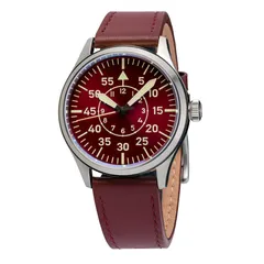 Islander 39mm Automatic Pilot ISL-109 with maroon Type-B dial and no date, on oxblood leather strap