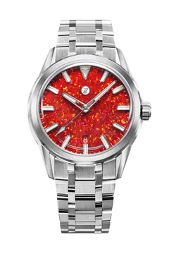 Zelos Helica 39 Red Opal, red opal stone dial, on faceted steel bracelet