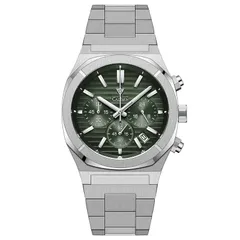 Cadisen C7062 chronograph with ribbed green dial and octagonal bezel on an integrated steel bracelet