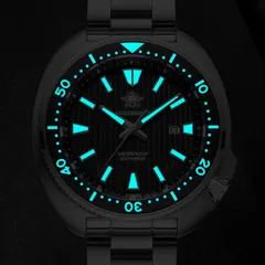 Addiesdive AD2507 black version lume shot, dial and bezel scale glowing blue