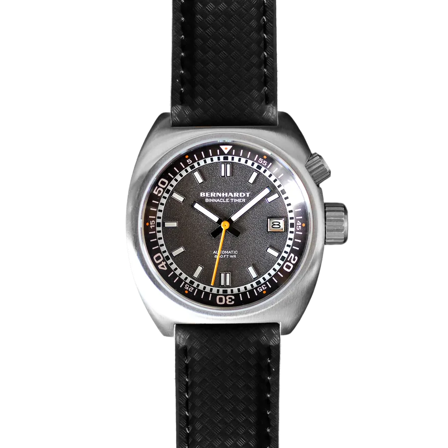 Bernhardt Binnacle Timer, grey textured dial, on black FKM strap