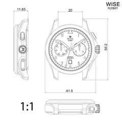 Wise Flyboy case drawing (41.5mm case, 50.2mm lug to lug, 20mm lugs, 11.65mm height)