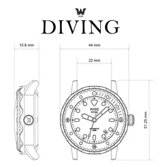 Wise Diving case drawing (44mm case, 51.25mm lug to lug, 22mm lugs, 15.8mm height)