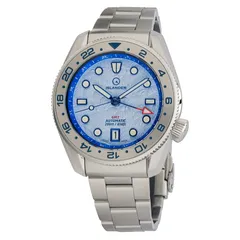 Islander JFK Automatic GMT with light blue cloud dial and steel bezel with blue numerals on steel bracelet