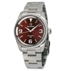 Islander Manhasset with sunburst maroon 3-6-9 dial on 3-link steel bracelet