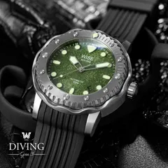 Wise Diving 300M Gen 3 Titanium DTB431 with green brain coral dial on black rubber strap