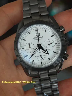 Watchdives WD1863 in a gunmetal DLC case with white dial on a five-link bracelet